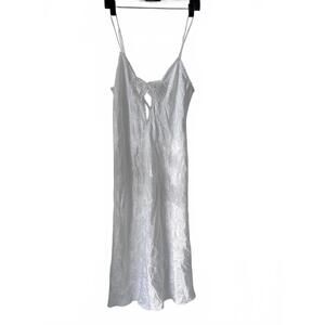 Vintage White Satin Slip Dress Lingerie w/ Lace & Bow Detail Women's Size Medium